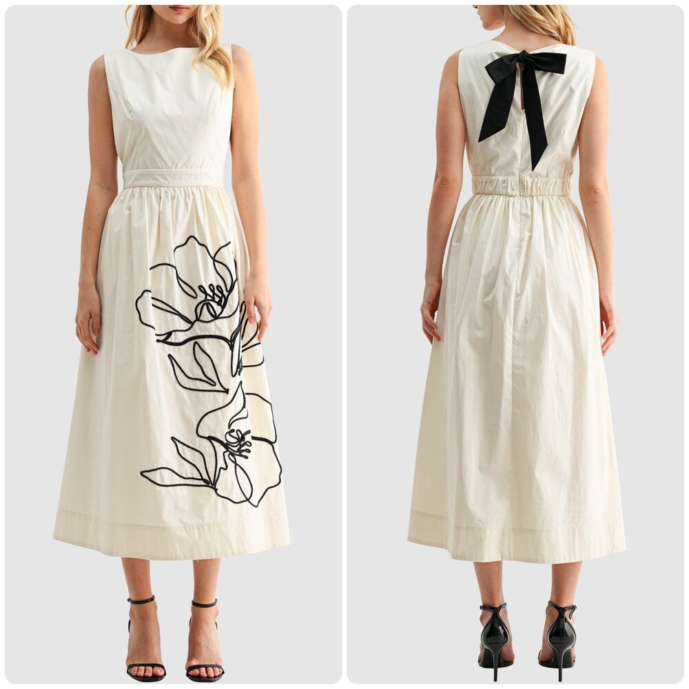 Mila Mae Embroidered Sleeveless Cotton Midi Dress Sz M
